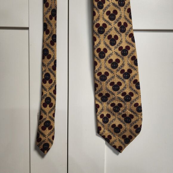 Disney Parks Mickey Mouse 100% Silk Novelty Necktie Yellow Rust Blue Gold - Picture 2 of 11